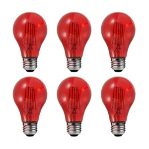 Sylvania LED Red Glass Filament A19 Light Bulb, Efficient 4.5W, 40W Equivalent, Dimmable, E26 Medium Base - 6 Pack (41740)