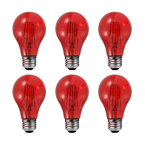 Sylvania LED Red Glass Filament A19 Light Bulb, Efficient 4.5W, 40W Equivalent, Dimmable, E26 Medium Base - 6 Pack (41740)