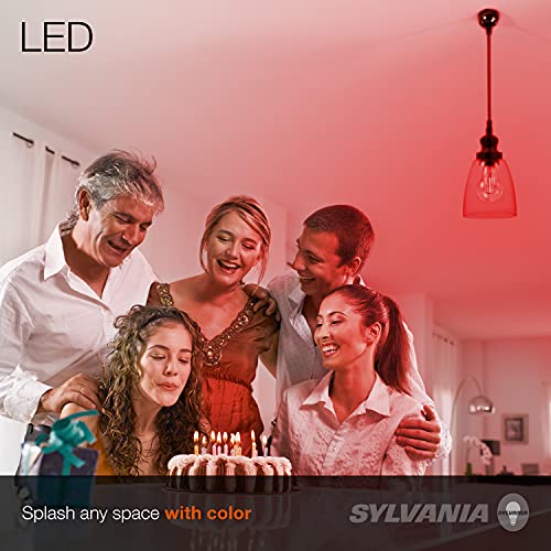 Sylvania LED Red Glass Filament A19 Light Bulb, Efficient 4.5W, 40W Equivalent, Dimmable, E26 Medium Base - 6 Pack (41740)