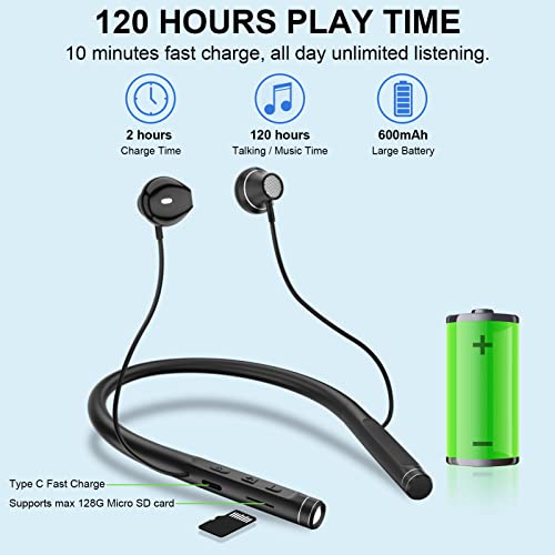 WESADN Bluetooth Headphones Neckband Wireless Earbuds with Microphone Flashlight Noise Cancelling Deep Bass 120H Playtime IPX7 Waterproof Outdoor Sports Running Headset for iPhone Android, Black