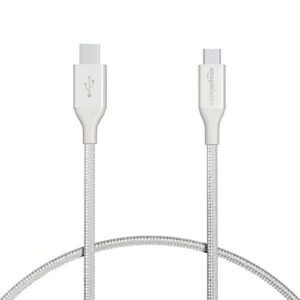 amazon basics double braided nylon usb type-c to micro-b 2.0 male charger cable | 1 foot, silver