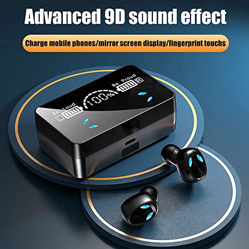 Bluetooth,X3 Wireless in Ear Ear Buds Headphones,Bluetooth 5.1,USB Charger,Lossless Digital Display, 9d Stereo Earbud Sports,Earphone,Touch Controls,Mirror,9D Stereo,Water Proof- Black,White