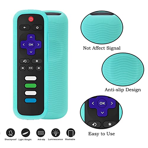 2Pack Remote Case for Roku Express 4K+ 2021 - Taiyiluo Silicone Universal Protective Controller Sleeve Compatible with TCL Roku | Hisense Roku | Streaming Stick+ with Lanyards(Glow Purple & Sky Blue)