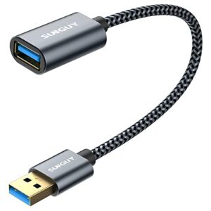 sunguy 5gbps usb 3.0 extension cable, 1ft usb extender, usb a male to female cord, braided high data transfer compatible with xbox, hard drive, webcam, usb keyboard, mouse, flash drive, oculus vr