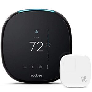 ecobee4 smart wi-fi programmable thermostat with built-in alexa voice and room sensor included, black (non-retail packaging)