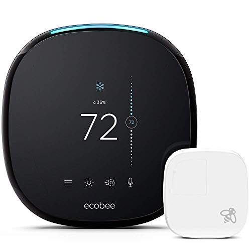 Ecobee4 Smart Wi-Fi Programmable Thermostat with Built-in Alexa Voice and Room Sensor Included, Black (Non-Retail Packaging)