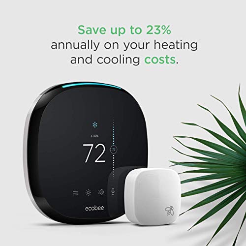 Ecobee4 Smart Wi-Fi Programmable Thermostat with Built-in Alexa Voice and Room Sensor Included, Black (Non-Retail Packaging)