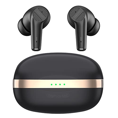 DACOM Wireless Earbuds Active Noise Cancelling Bluetooth 5.2 Built-in Microphone 32H Playtime Mini Charging Case in-Ear Earphones for iPhone Android Work Immersive Sound Premium Deep Bass Headset