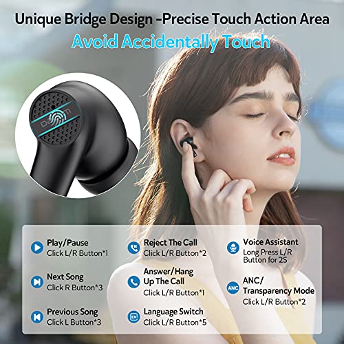 DACOM Wireless Earbuds Active Noise Cancelling Bluetooth 5.2 Built-in Microphone 32H Playtime Mini Charging Case in-Ear Earphones for iPhone Android Work Immersive Sound Premium Deep Bass Headset