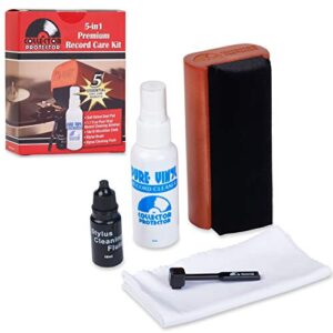 collector protector vinyl record cleaner kit – includes 70’s-style soft velvet record brush, lp cleaning solution, stylus brush & cleaning liquid, microfiber cloth & storage pouch