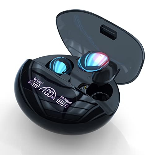 Wireless Earbuds Bluetooth Headphones, Sport Earphones with Mic LED Display, Noise Cancelling Headset with Wireless Charging Case, 24H Playtime,IPX7 Waterproof Touch Control Over-Ear Earbuds-Blue