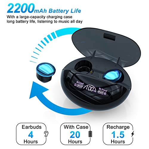 Wireless Earbuds Bluetooth Headphones, Sport Earphones with Mic LED Display, Noise Cancelling Headset with Wireless Charging Case, 24H Playtime,IPX7 Waterproof Touch Control Over-Ear Earbuds-Blue