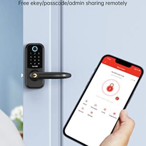 Hornbill Smart Lock Keyless Entry with Handle - Fingerprint Door Locks for Front Door - Keypad Electronic Digital Biometric Bluetooth Passcodes Alexa App Control Touch Screen Key Fobs - Airbnb Home