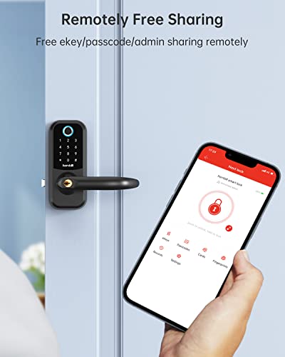 Hornbill Smart Lock Keyless Entry with Handle - Fingerprint Door Locks for Front Door - Keypad Electronic Digital Biometric Bluetooth Passcodes Alexa App Control Touch Screen Key Fobs - Airbnb Home