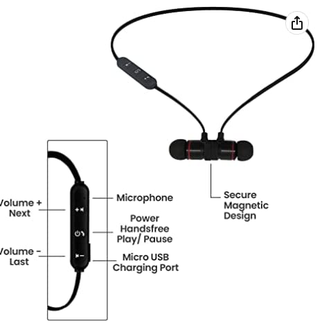 Bluetooth Bass Boosted Earbud Headphones Necklace Earbuds Headset Earphones Multi Button Volume Control Dashboard Used for Outdoors Working Out Relaxing, Talking in Business Meeting Etc.