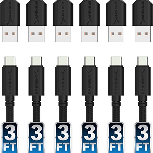 SABRENT [6 Pack 22AWG Premium 3ft USB C to USB A 2.0 Sync and Charge Cables [Black] (CB-C6X3)