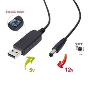 HiLetgo 3pcs USB to DC Convert Cable 5V to 12V Voltage Step-Up Cable 5.5x2.1mm DC Connect Male 1M