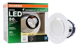 sylvania general lighting 70395 ultra 4″ gimbal (tilting) recessed downlight kit, 50w equivalent led lamp, 3000k (warm white), white