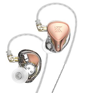 topssale KZ ZEX Pro Wired Headphone Electrostatic+Dynamic+Balanced Earphone Gaming Hybrid Headset Earbud L Shaped 3.5mm Jack IEM (Without Mic, Rose Gold)