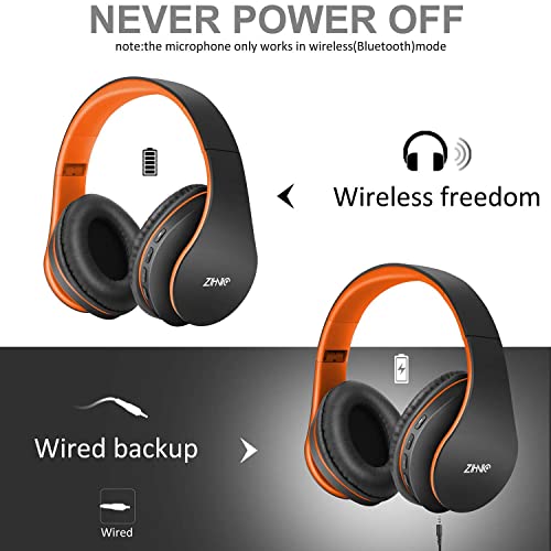 2 Items,1 Rose Gold Zihnic Over-Ear Wireless Headset Bundle with 1 Black Orange Zihnic Foldable Wireless Headset