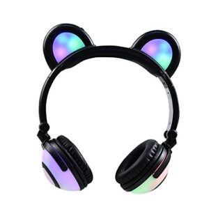 GZCRDZ Kids Headphones Bear Ear-Inspired USB Rechargeable LED Backlight,Wired On/Over Ear Gaming Headsets 85dB Volume Limited for Girls,Boys,Compatible for Kids Tablet,iPad,iPhone,Android,PC（Black）