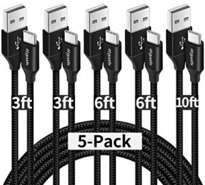 etguuds usb type c cable fast charging, [5-pack, 3/3/6/6/10 ft] usb a to usb c charger cord braided compatible with samsung galaxy note 20 10 9, s20 s10e s10 s9, a71 a70 a51 a50 a41 a21 a20e a20 a10e