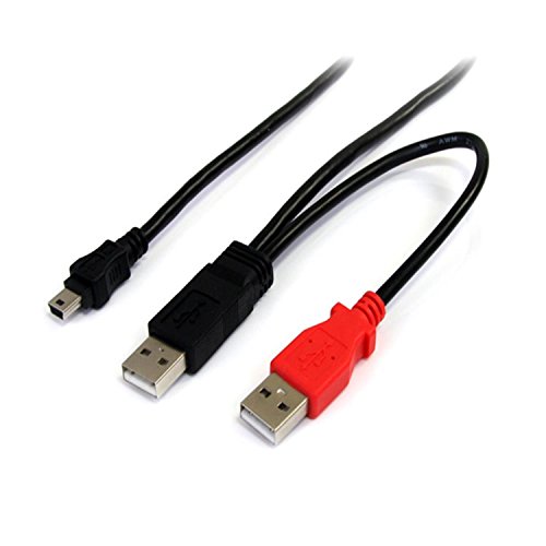 StarTech.com 1 ft USB Y Cable for External Hard Drive - USB A to mini B - USB cable - USB (M) to mini-USB Type B (M) - USB 2.0 - 1 ft - black - USB2HABMY1, 1 ft / 30cm