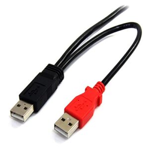 StarTech.com 1 ft USB Y Cable for External Hard Drive - USB A to mini B - USB cable - USB (M) to mini-USB Type B (M) - USB 2.0 - 1 ft - black - USB2HABMY1, 1 ft / 30cm