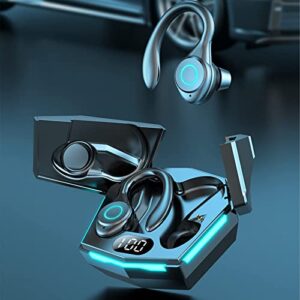 ekidaz wireless bluetooth 5.3 ear-mounted sport headphone, earphones hd noise cancelling with large screen digital display, 9d stereo earphones in-ear headset for sports/games (black)
