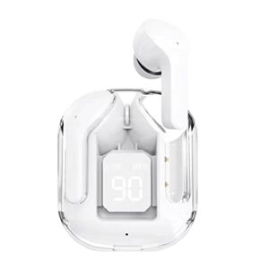 air31 wireless earbuds bluetooth 5.3, wireless earphones transparent with deep bass hi-fi stereo sound, bluetooth headphone with built-in mic charging case suitable for iphone android laptop (white)