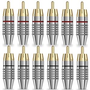 rca plug connectors coaxial cable audio adapter gold plug male no solder connector solderless video cable kit tv cctv(12-pack)