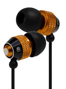 bastex universal earphone/ear buds 3.5mm stereo headphones in-ear tangle free cable with built-in microphone earbuds for iphone ipod ipad samsung android mp3 mp4 and more-gold/black