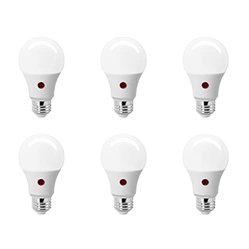 SYLVANIA Dusk to Dawn A19 LED Light Bulb with Auto On/Off Light Sensor, 60W=9W, 800 Lumens, 2700K, Soft White - 6 Pack (41257)