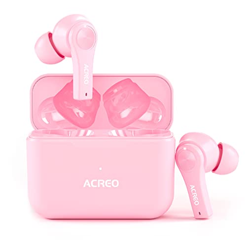 ACREO Wireless Earbuds, AirBuds,【2021 Launched】,Bluetooth TWS Earbuds with 24 Hours Playtime, More Compact Wireless Earbuds for Android and iPone,IPX7 Rating Waterproof Earbuds Pink