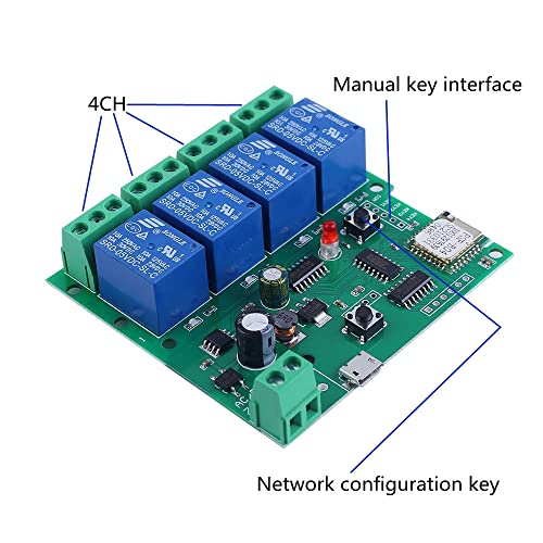 4 Channel Relay WiFi Module DC 12V 24V Switch Interlock Inching Self-Locking APP Remote Controller for Garage Door Smart Home Devices