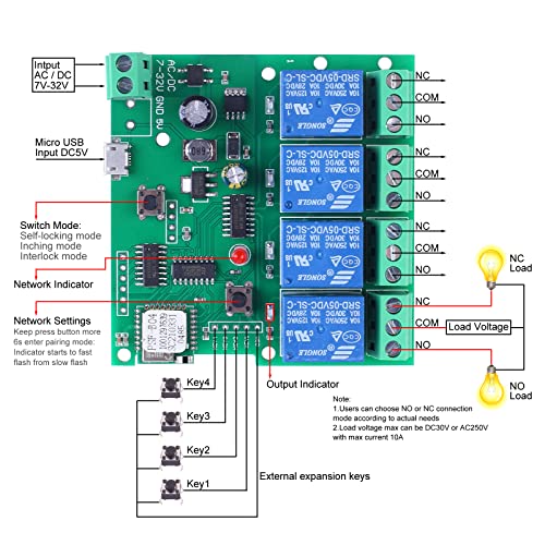 4 Channel Relay WiFi Module DC 12V 24V Switch Interlock Inching Self-Locking APP Remote Controller for Garage Door Smart Home Devices