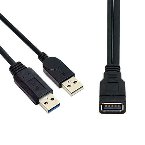 cablecc Black USB 3.0 Female to Dual USB Male Extra Power Data Y Extension Cable for 2.5" Mobile Hard Disk