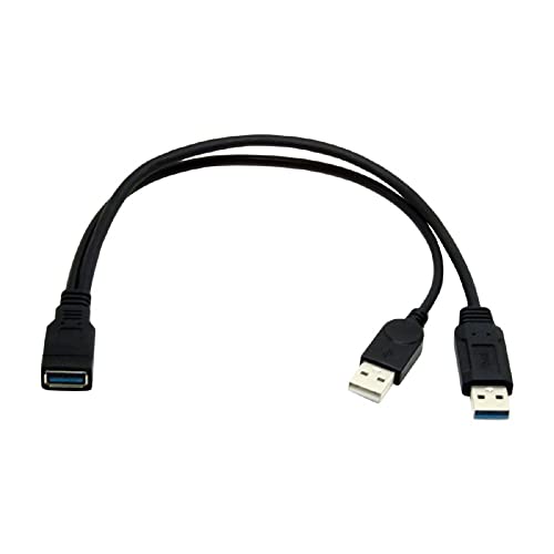 cablecc Black USB 3.0 Female to Dual USB Male Extra Power Data Y Extension Cable for 2.5" Mobile Hard Disk