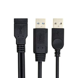 cablecc Black USB 3.0 Female to Dual USB Male Extra Power Data Y Extension Cable for 2.5" Mobile Hard Disk