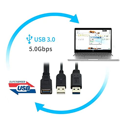 cablecc Black USB 3.0 Female to Dual USB Male Extra Power Data Y Extension Cable for 2.5" Mobile Hard Disk