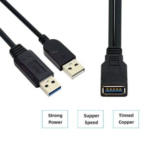 cablecc Black USB 3.0 Female to Dual USB Male Extra Power Data Y Extension Cable for 2.5" Mobile Hard Disk