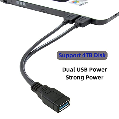 cablecc Black USB 3.0 Female to Dual USB Male Extra Power Data Y Extension Cable for 2.5" Mobile Hard Disk