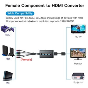 Female Component to HDMI Converter with Scaler Function for PS2/ NGC/ Xbox/ Wii with Male Component, RGB to HDMI Scaler Converter with HDMI and Integrated Component Cables, YPbPr to HDMI Converter…