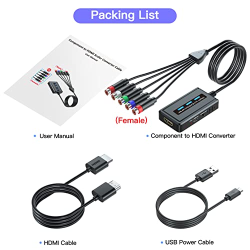 Female Component to HDMI Converter with Scaler Function for PS2/ NGC/ Xbox/ Wii with Male Component, RGB to HDMI Scaler Converter with HDMI and Integrated Component Cables, YPbPr to HDMI Converter…