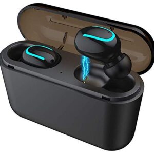 Alpha Digital Wireless Ear-Buds, Bluetooth 5.0, Easier Pairing, Longer Distance, Best Sound Quality, Sweat-Proof Design, 20 Hours Play time, Storage case for Charging, Black (Q32)