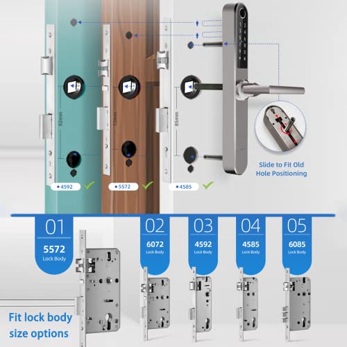 Luston Slim Smart Lock Front Door Stainless Steel Waterproof Mortise Lock,Keyless Entry Door Lock,WiFi Bluetooth Fingerprint Digital Keypad Aluminum Swing Door Lock with Handle(Black)