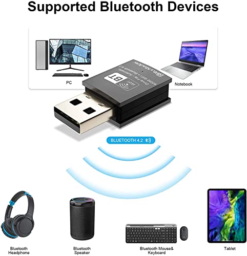 Blueshadow 2-in-1 USB WiFi Bluetooth Adapter - Dual Band 2.4G/5G Wireless Network Adapter Mini WiFi Dongle for PC/Desktop/Laptop Support Win 7/8/10(USB WiFi 600Mbps)