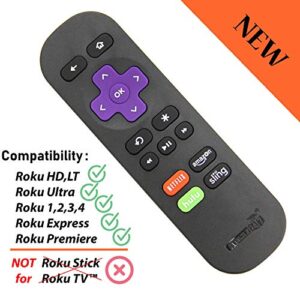 amaz247 standard ir remote for roku 1,2,3,4 (hd, lt, xs, xd), roku express, roku premiere, roku ultra; not for roku stick not for roku tv no tv power button and volume button