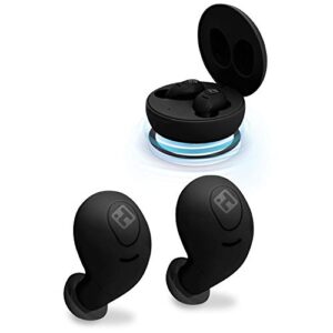 ihome wireless earbuds with charging case, water resistant bluetooth earphones with microphone and touch control, black