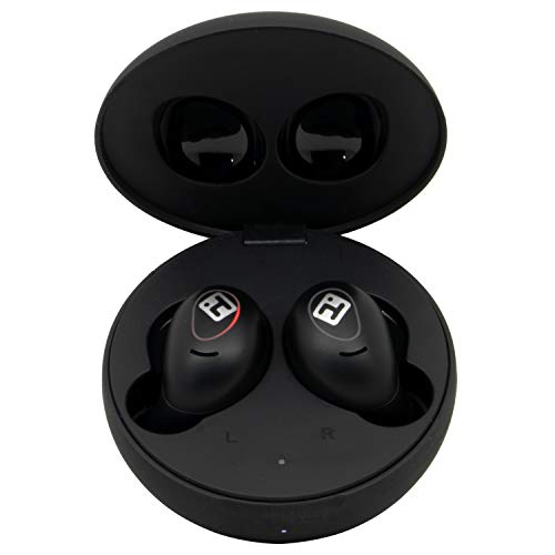 iHome Wireless Earbuds with Charging Case, Water Resistant Bluetooth Earphones with Microphone and Touch Control, Black